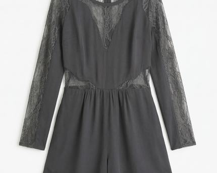 Abercrombie & Fitch Dark Grey Long Sleeve Lace Romper