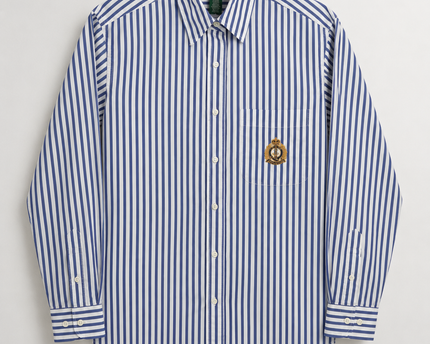 Ralph Lauren Blue/White Striped Button-Down Crest Shirt
