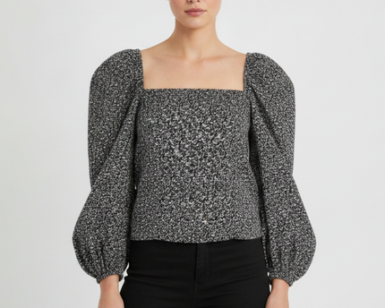 Abercrombie & Fitch Black Floral Puff Sleeve Blouse