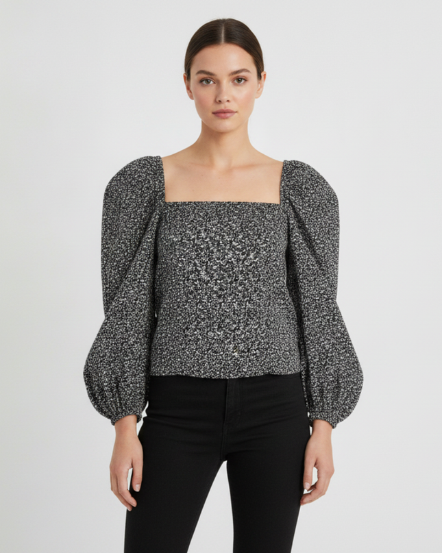 Abercrombie & Fitch Black Floral Puff Sleeve Blouse