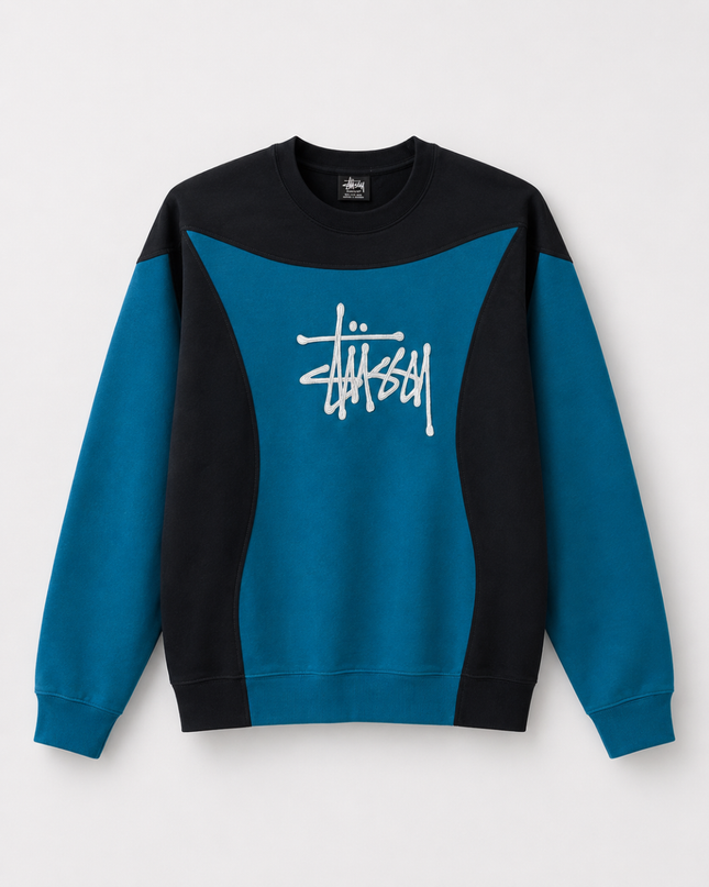 Stussy Black/Teal Paneled Logo Sweatshirt
