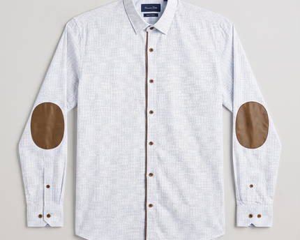 Massimo Dutti White Micro-Pattern Shirt with Elbow Patches