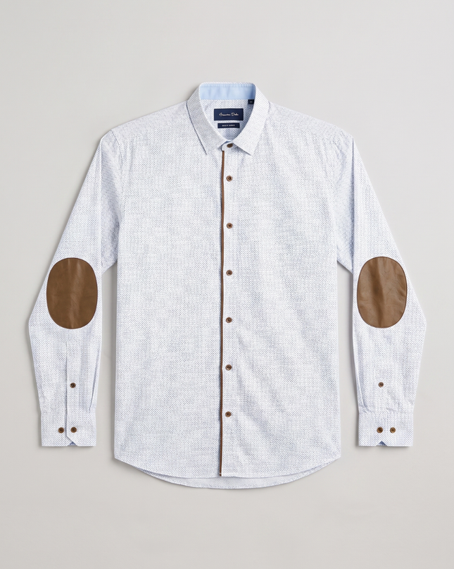 Massimo Dutti White Micro-Pattern Shirt with Elbow Patches