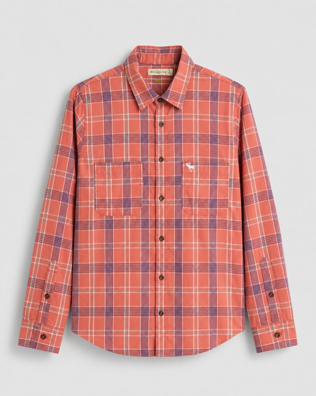 Abercrombie & Fitch Coral Plaid Button-Down Shirt