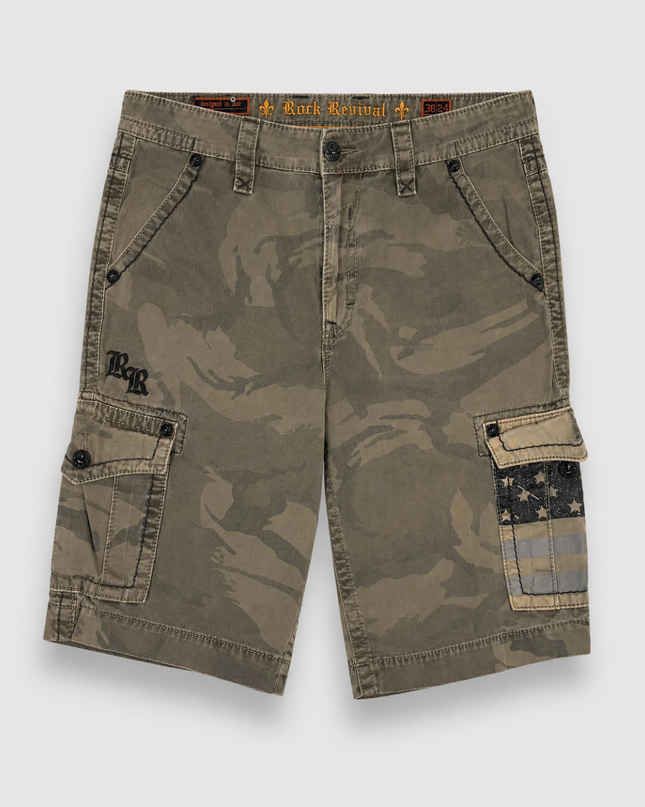 Rock Revival Men's Camo Cargo Shorts with Fleur-de-lis Accents