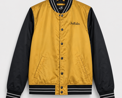 Hollister Yellow Contrast Sleeve Varsity Bomber Jacket