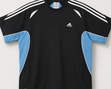 Adidas Black & Light Blue Three-Stripe Sports T-Shirt