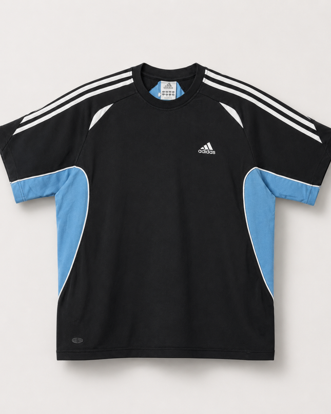 Adidas Black & Light Blue Three-Stripe Sports T-Shirt