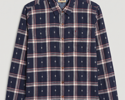 Hilfiger Denim Navy Blue Plaid Long Sleeve Button-Down Shirt