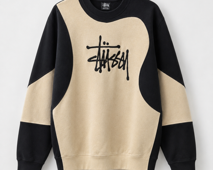Stussy Black/Beige Colorblock Embroidered Sweatshirt