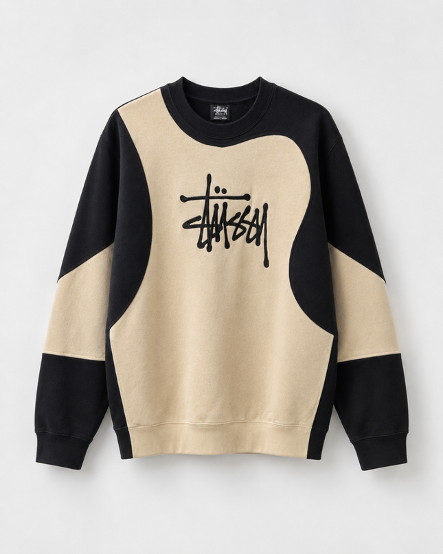 Stussy Black/Beige Colorblock Embroidered Sweatshirt