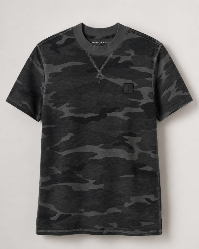 American Eagle Grey Camo Crew Neck T-Shirt