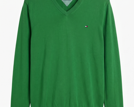 Tommy Hilfiger Green V-Neck Premium Cotton Sweater