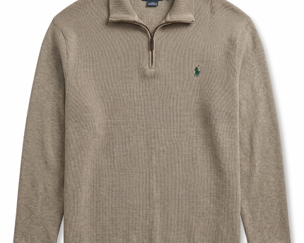 Polo Ralph Lauren Brown Textured Quarter-Zip Sweater