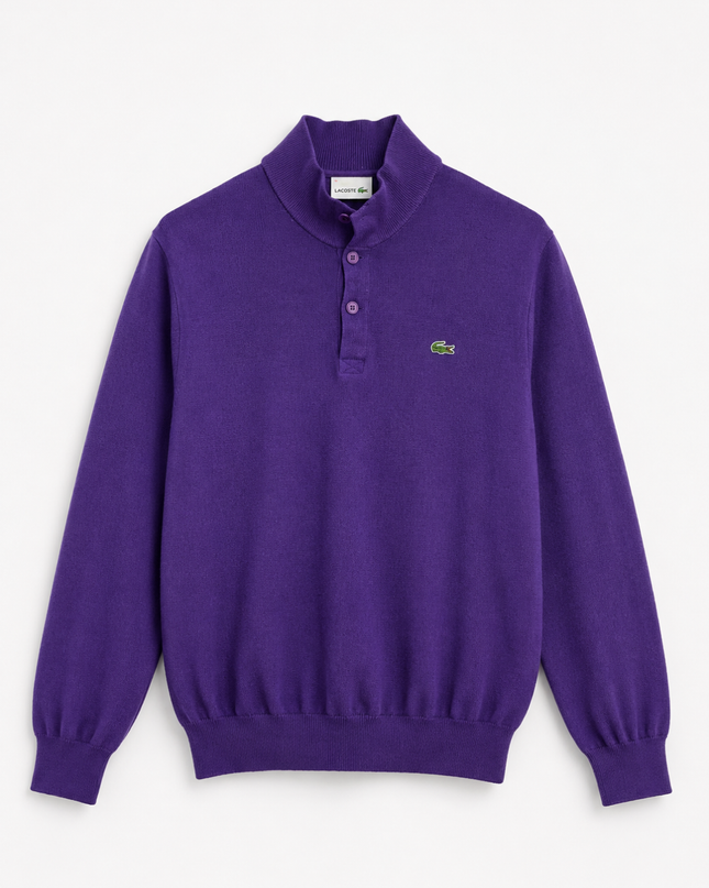 Lacoste Purple Quarter-Button Knit Sweater
