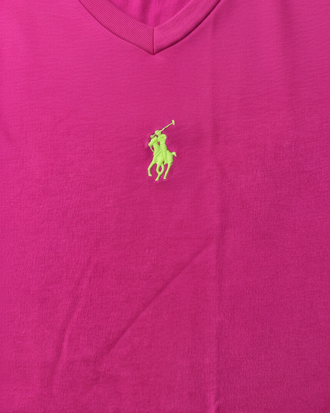 Ralph Lauren Sport V-Neck Embroidered Polo Pony Pink T-Shirt