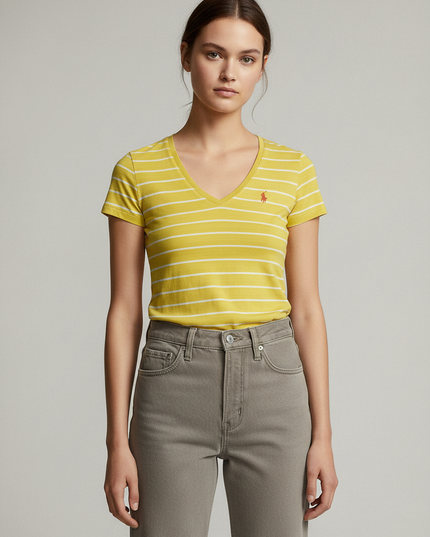 Ralph Lauren Sport Classic Fit Yellow Striped V-Neck T-Shirt