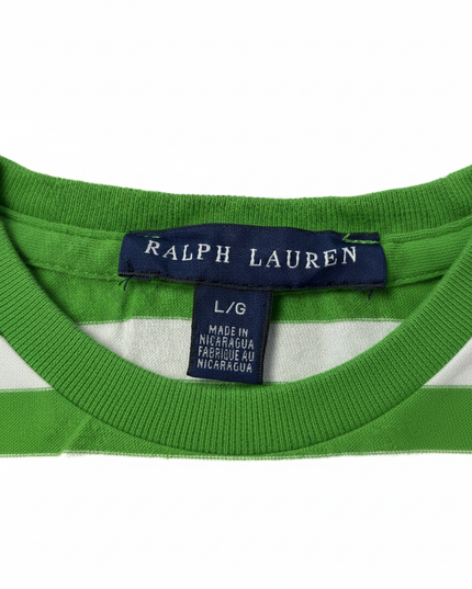 Ralph Lauren V-Neck Striped Green & White T-Shirt