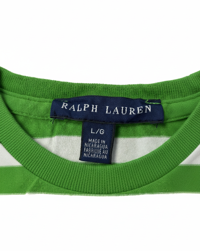 Ralph Lauren V-Neck Striped Green & White T-Shirt