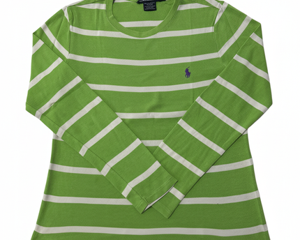 Ralph Lauren Sport Green & White Striped Cotton Long-Sleeve T-Shirt