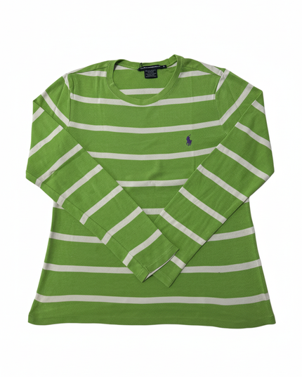 Ralph Lauren Sport Green & White Striped Cotton Long-Sleeve T-Shirt