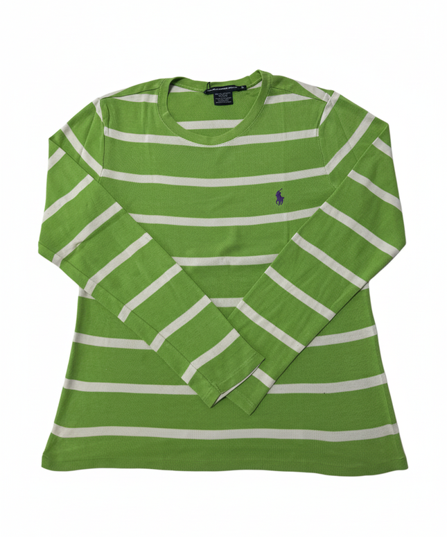 Ralph Lauren Sport Green & White Striped Cotton Long-Sleeve T-Shirt