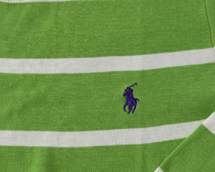 Ralph Lauren Sport Green & White Striped Cotton Long-Sleeve T-Shirt
