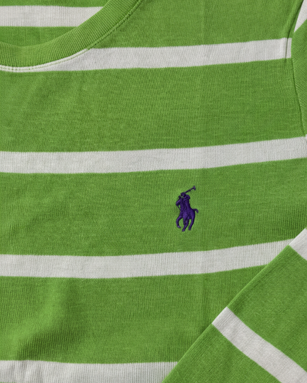 Ralph Lauren Sport Green & White Striped Cotton Long-Sleeve T-Shirt