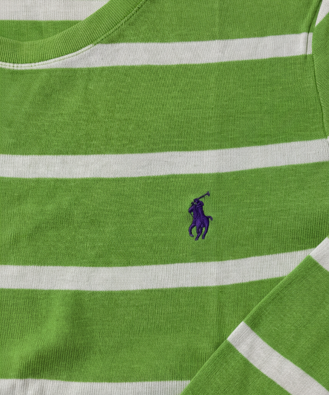 Ralph Lauren Sport Green & White Striped Cotton Long-Sleeve T-Shirt