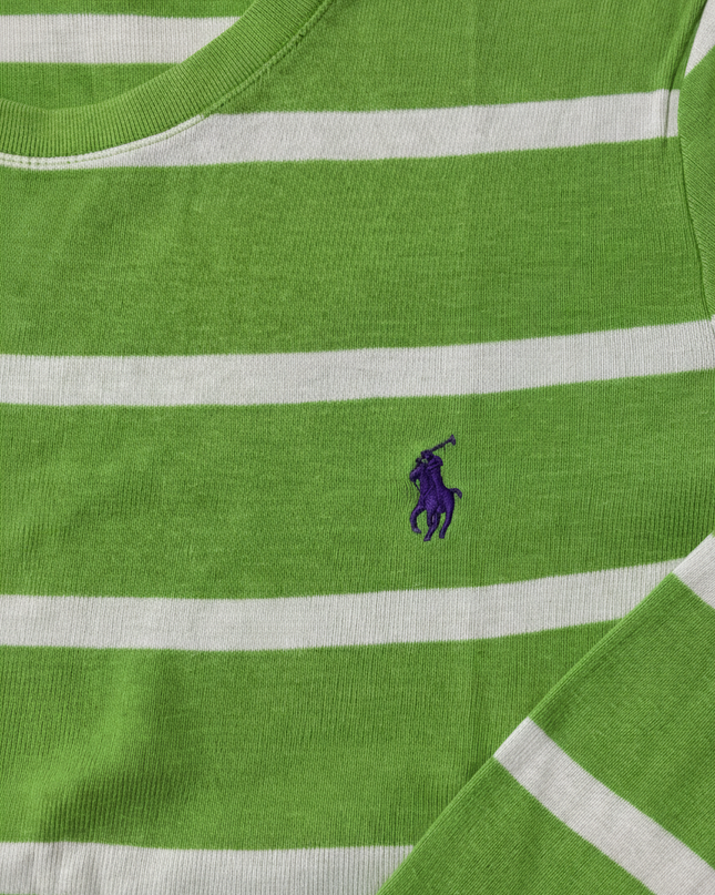 Ralph Lauren Sport Green & White Striped Cotton Long-Sleeve T-Shirt