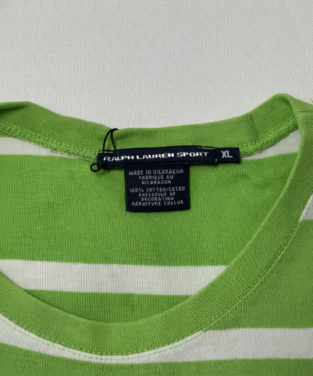 Ralph Lauren Sport Green & White Striped Cotton Long-Sleeve T-Shirt