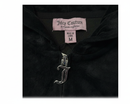 Juicy Couture OG Big Bling Velour Zip-Up Black Hoodie