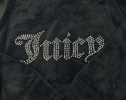Juicy Couture OG Big Bling Velour Zip-Up Black Hoodie