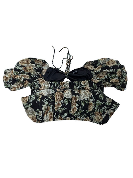 Boohoo - Follow Woven Floral Open Back Peplum Top - M