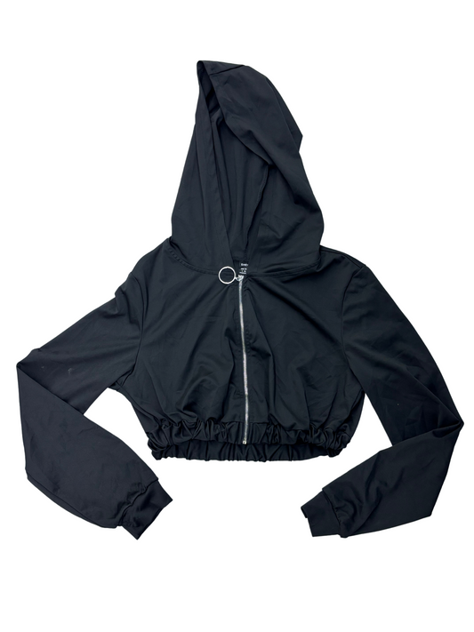 Solid Crop O-ring Zip Up Hoodie - XS