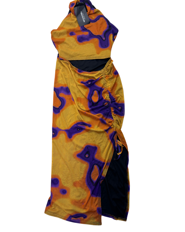 Pretty Little Thing Tye Dye High Neck Cut Out Midi Dress - XS