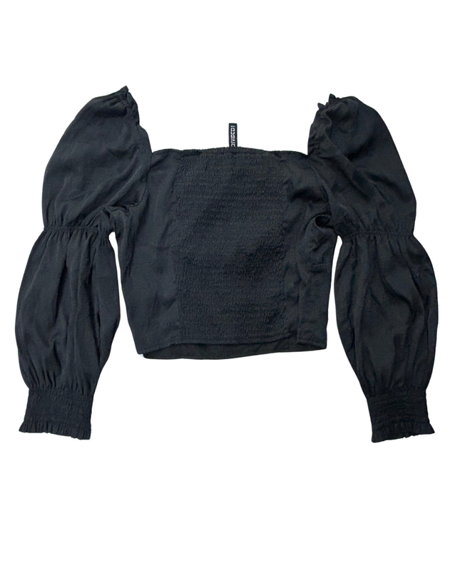 HnM Women Black Square Neck Smocked Cropped Top - XS