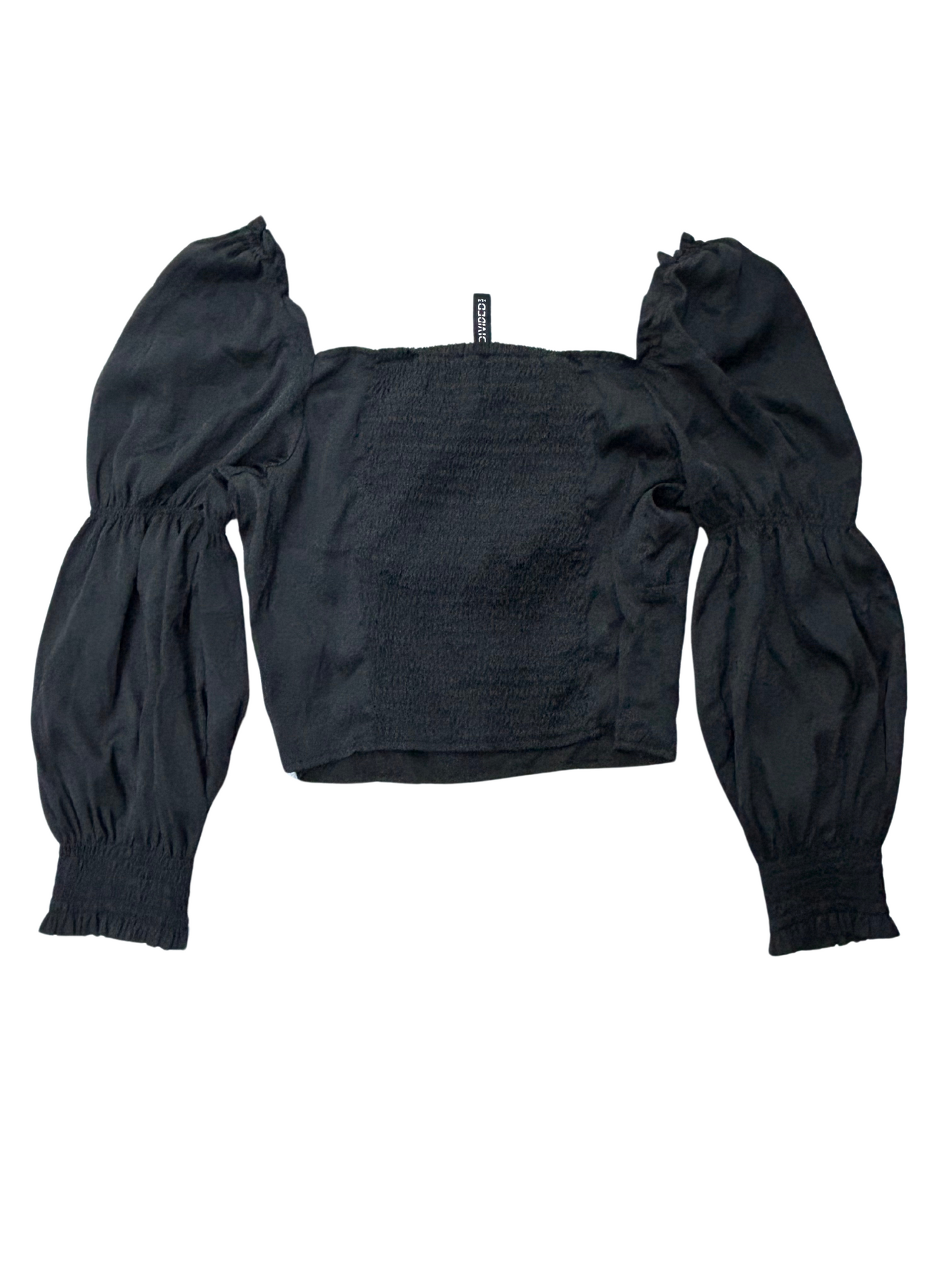 HnM Women Black Square Neck Smocked Cropped Top - XS