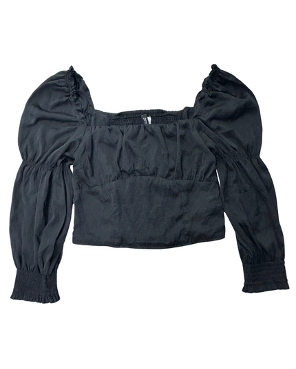HnM Women Black Square Neck Smocked Cropped Top - XS