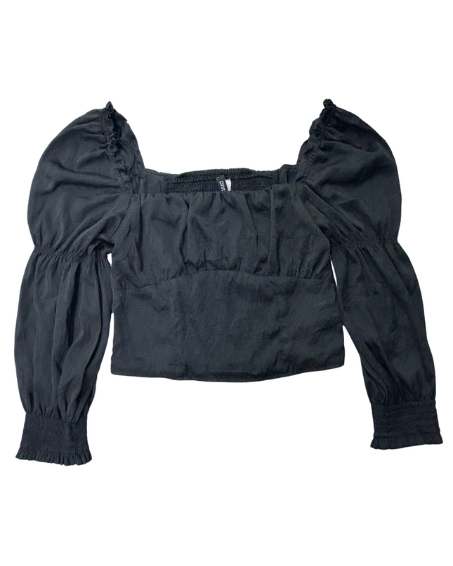 HnM Women Black Square Neck Smocked Cropped Top - XS