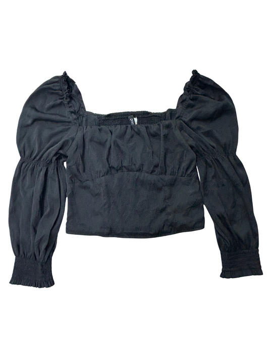 HnM Women Black Square Neck Smocked Cropped Top - XS