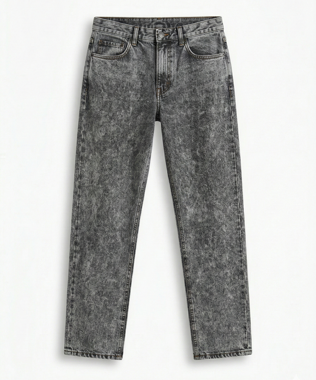 Vintage Gray Acid Wash High-Waisted Tapered Jeans