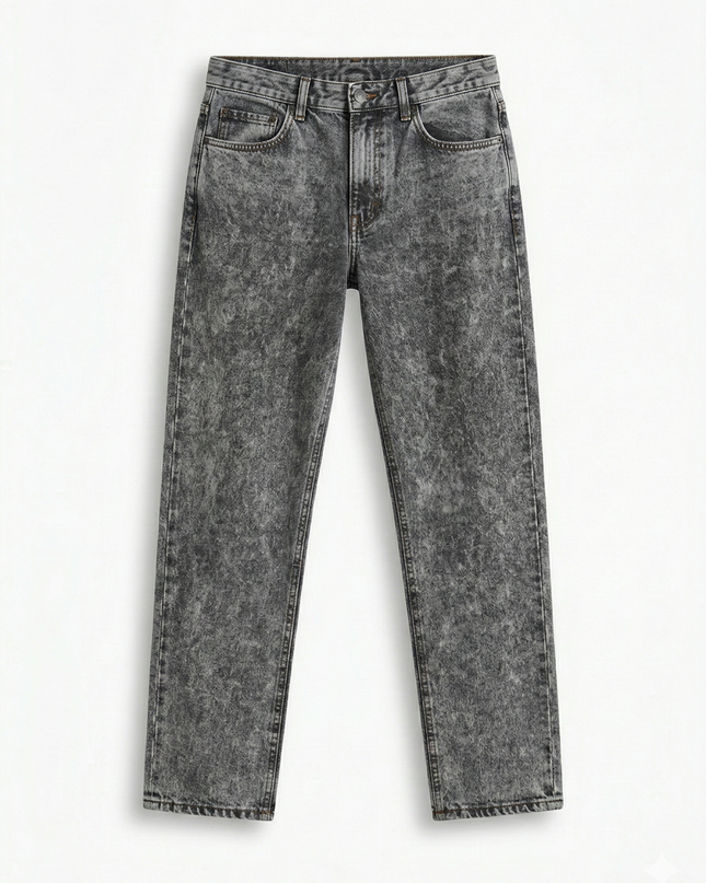 Vintage Gray Acid Wash High-Waisted Tapered Jeans