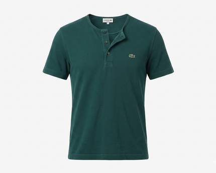 Lacoste Mens Dark Green Cotton Short Sleeve Henley Shirt