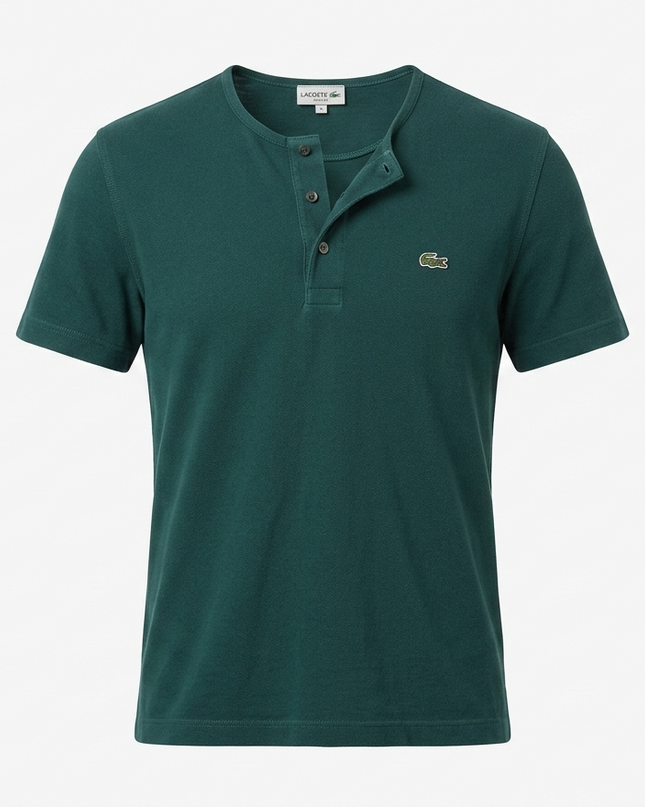 Lacoste Mens Dark Green Cotton Short Sleeve Henley Shirt