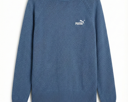 Puma Blue Varsity Style Knit Crew Neck Sweater