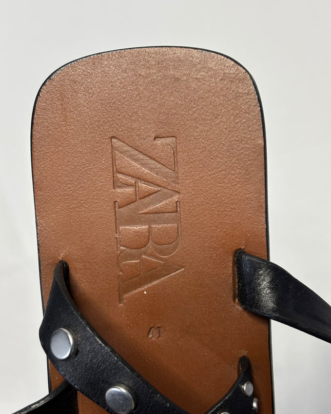 Zara Black Studded Gladiator Block Heel Sandals