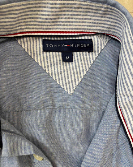 Tommy Hilfiger Chambray Gray Shirt with Striped Inner Collar - M