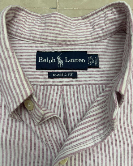 Ralph Lauren Classic Fit Oxford Maroon & White Striped Shirt - XL