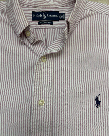 Ralph Lauren Classic Fit Oxford Maroon & White Striped Shirt - XL